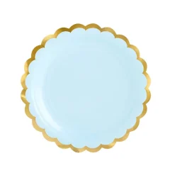 Light Blue & Gold Scalloped Dessert Plates 6ct