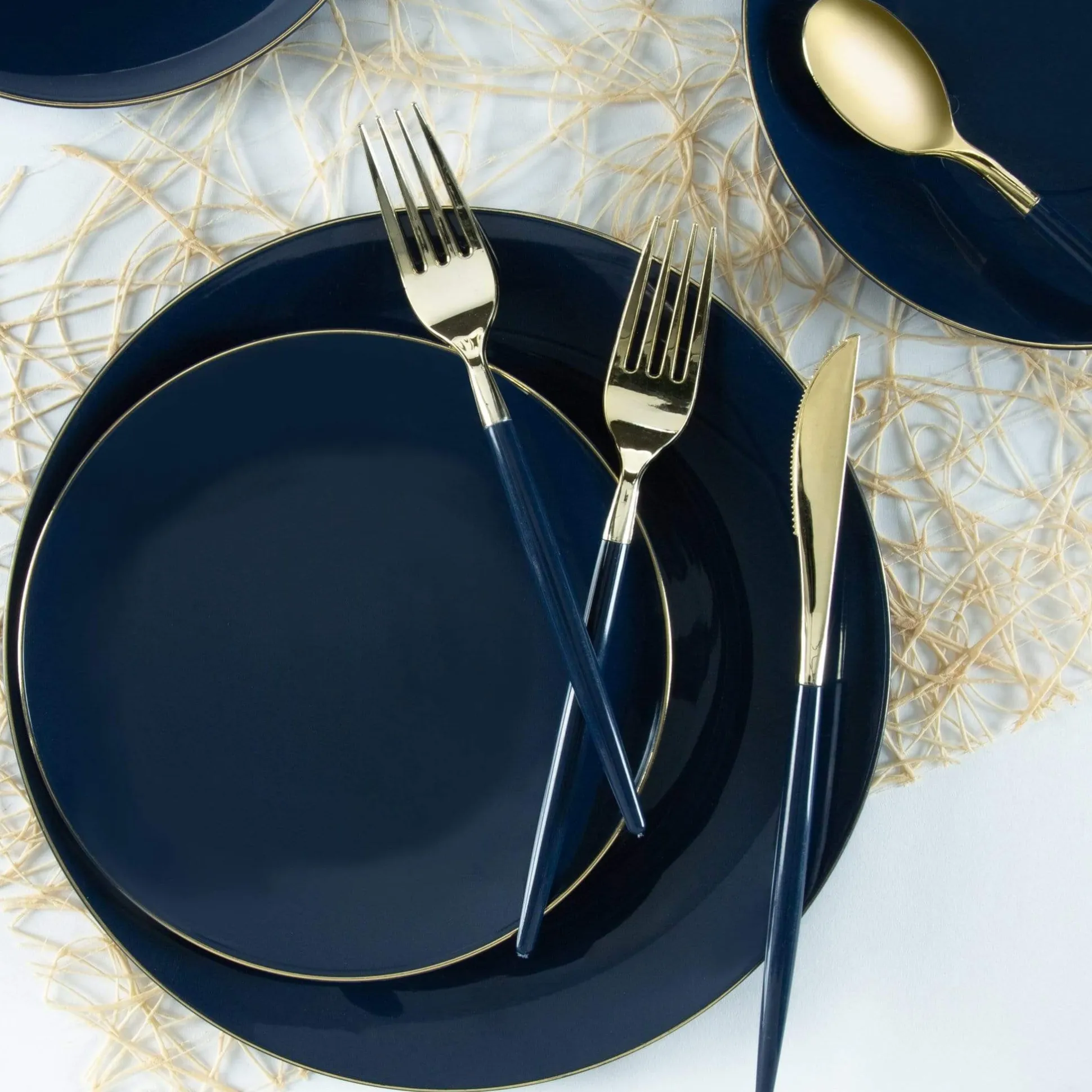 Navy & Gold Rim Plastic Dinner Plates 10ct