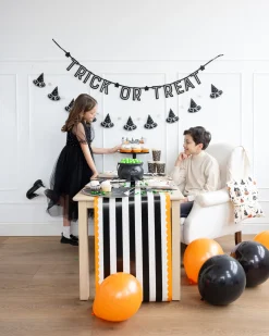 Orange & Black Striped Paper Table Runner 10ft