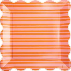 Orange & Pink Striped Scalloped Dinner Plates 8ct