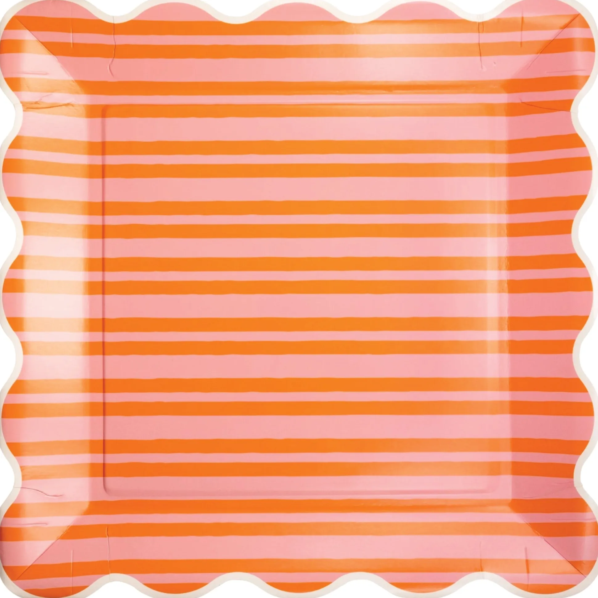 Orange & Pink Striped Scalloped Dinner Plates 8ct