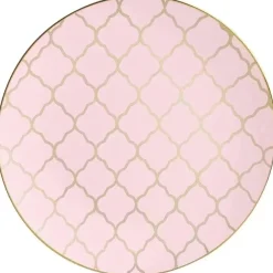 Pale Pink & Gold Lattice Plastic Dinner Plates 10ct