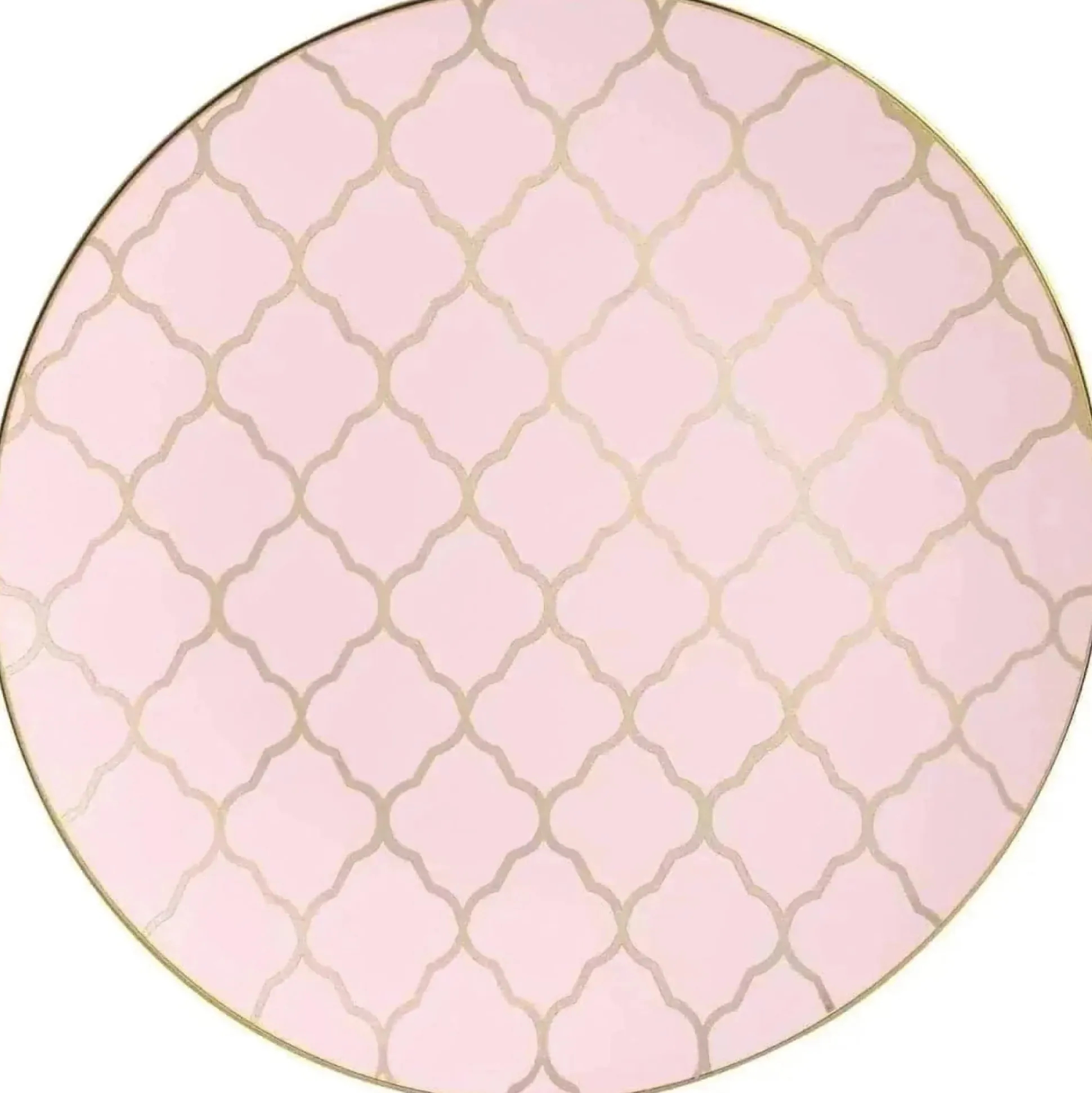 Pale Pink & Gold Lattice Plastic Dinner Plates 10ct