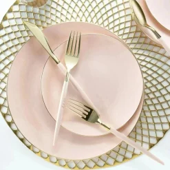 Pale Pink & Gold Rim Plastic Dinner Plates 10ct