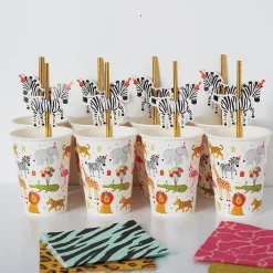 Party Animals Birthday Paper Cups & Straws 8ct