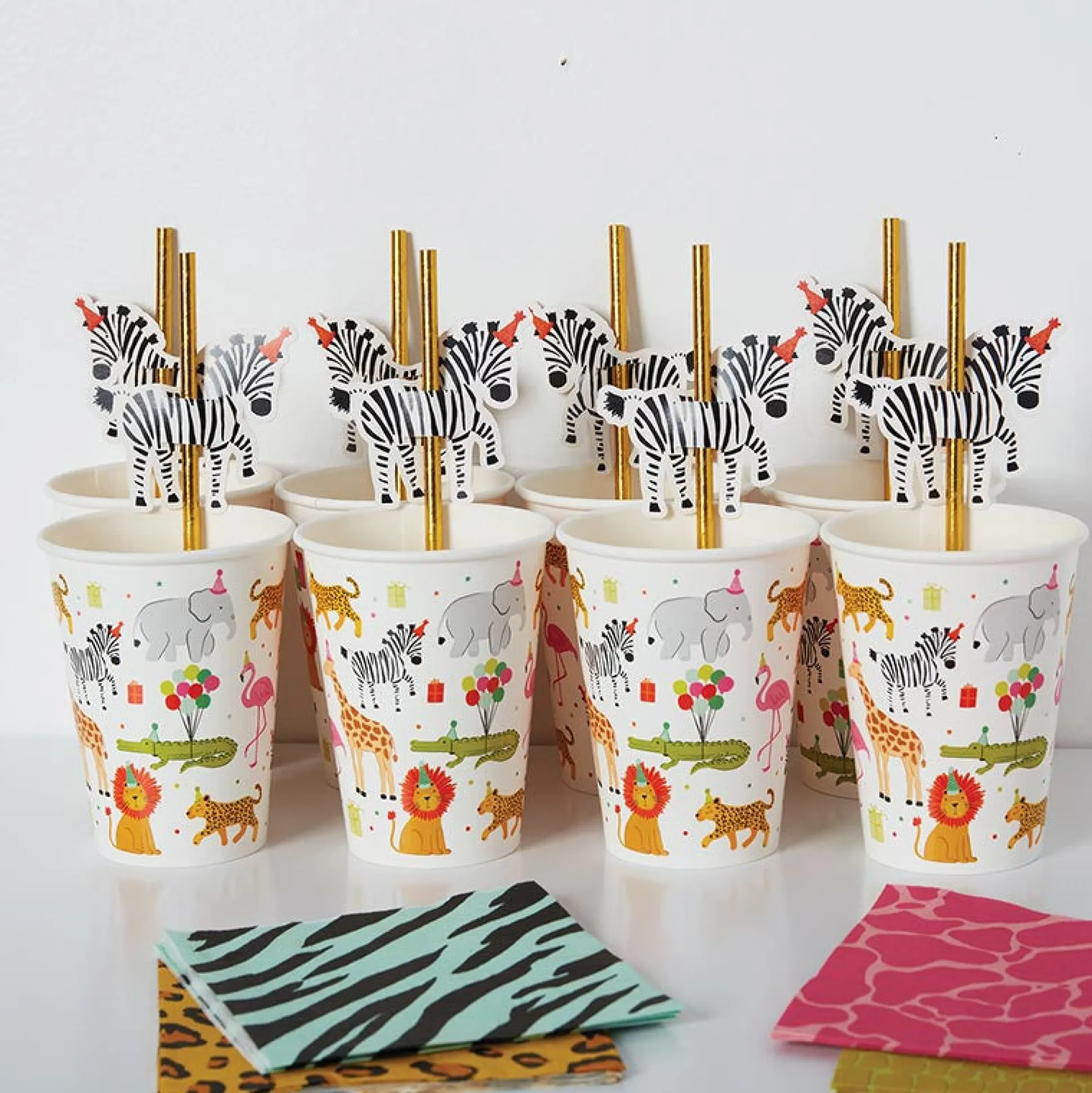 Party Animals Birthday Paper Cups & Straws 8ct
