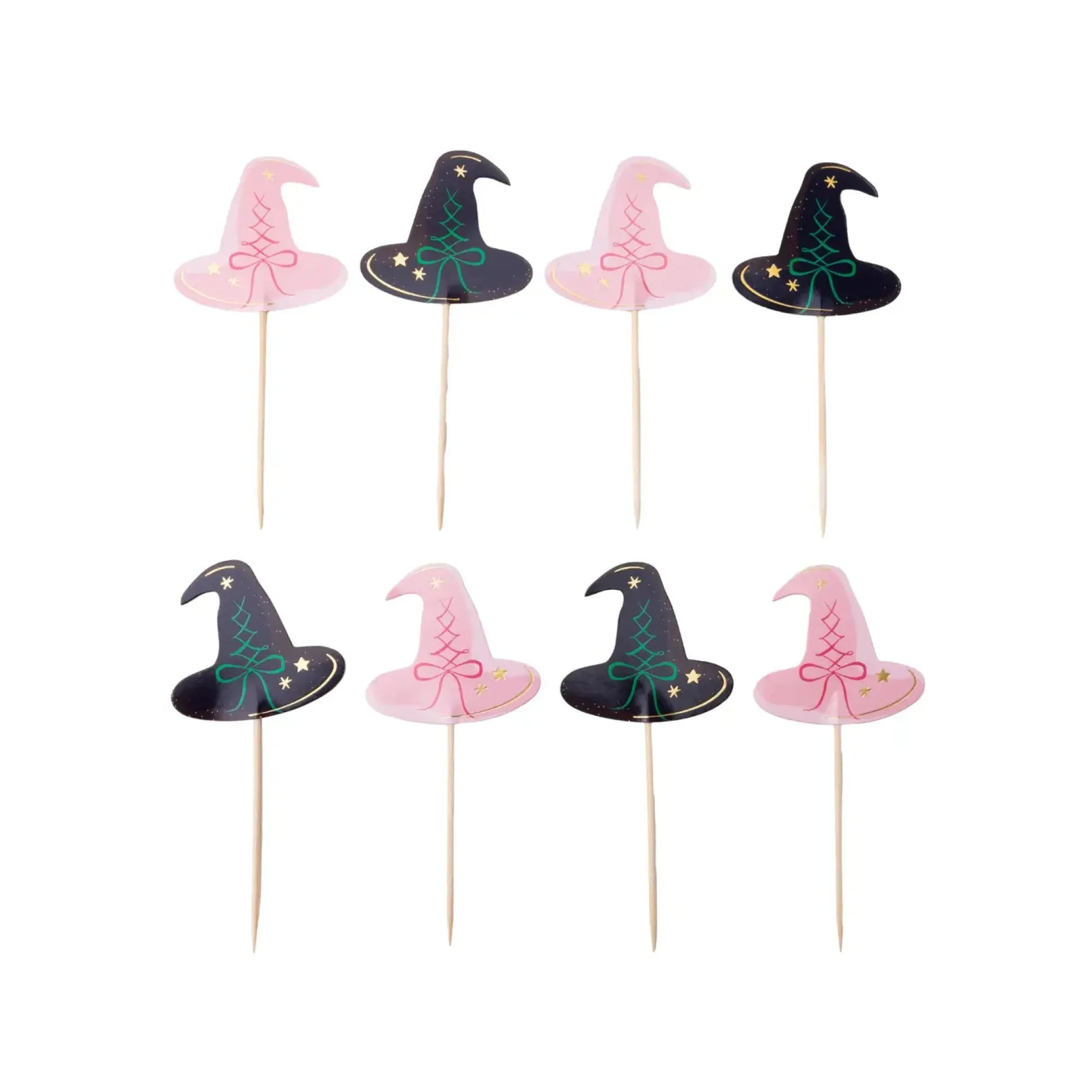Pink & Black Witch Hat Cupcake Toppers 16ct