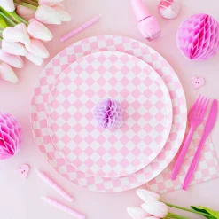 Pink Checkered Dessert Napkins 20ct