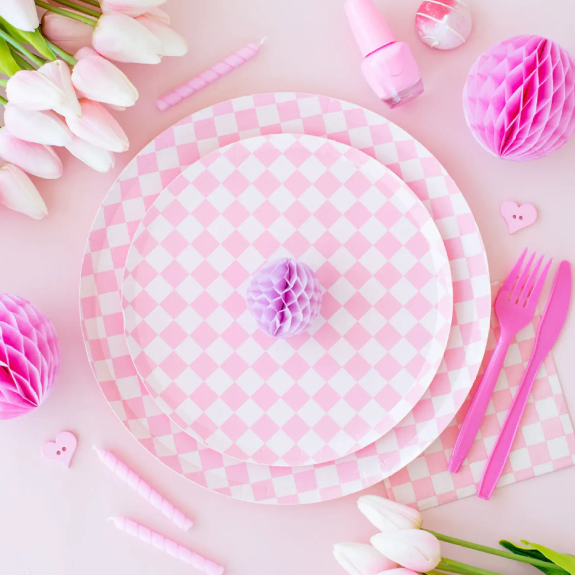 Pink Checkered Lunch Napkins 16ct