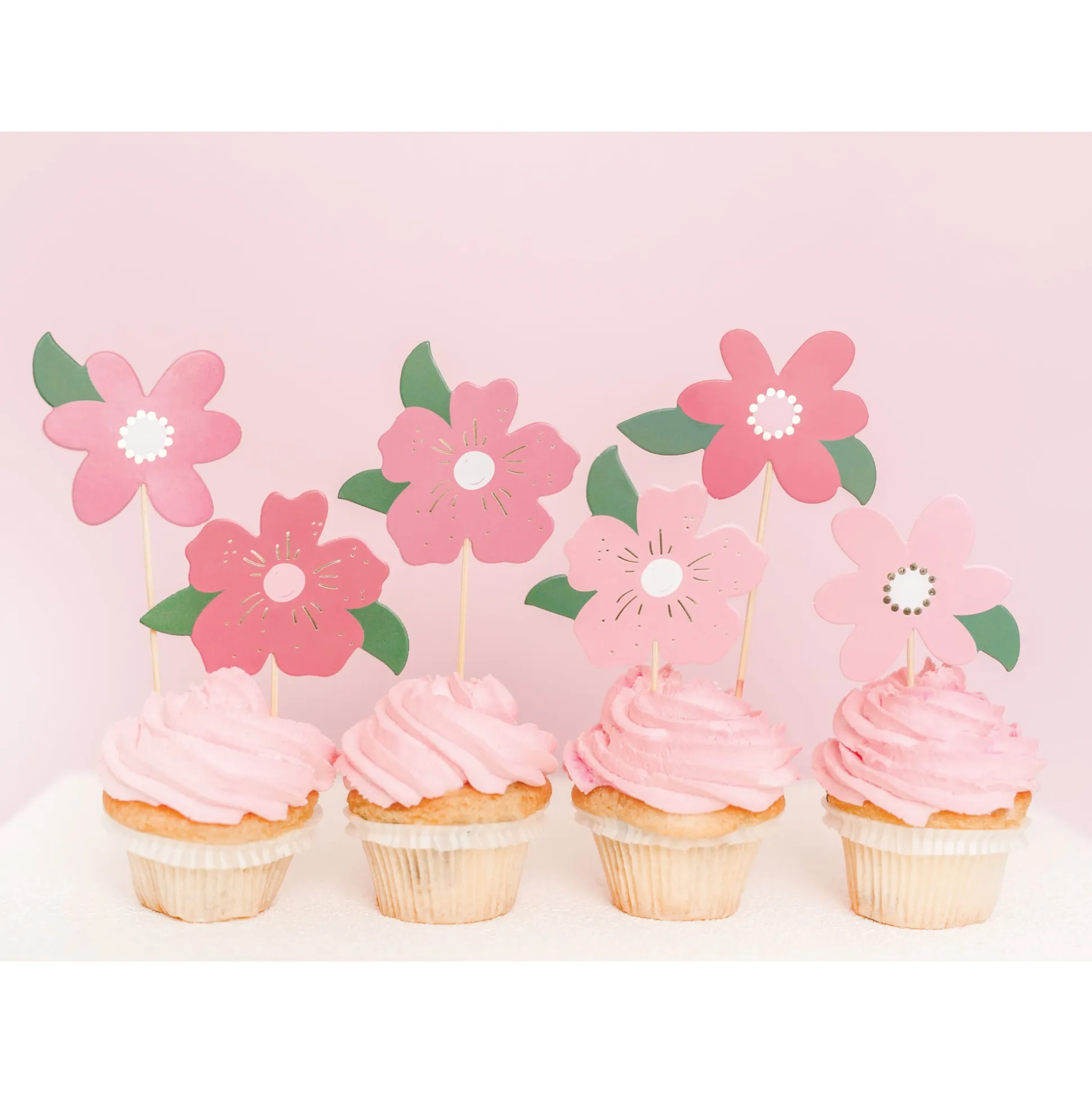 Pink Flower Cupcake Toppers 8ct