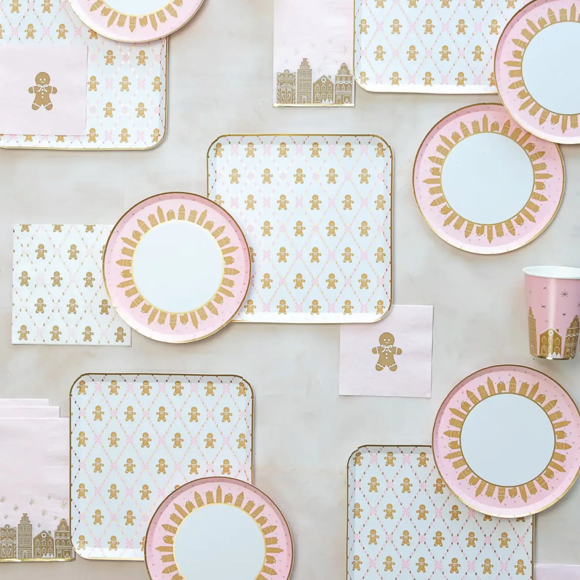 Pink Gingerbread House Village Dessert Plates 8ct