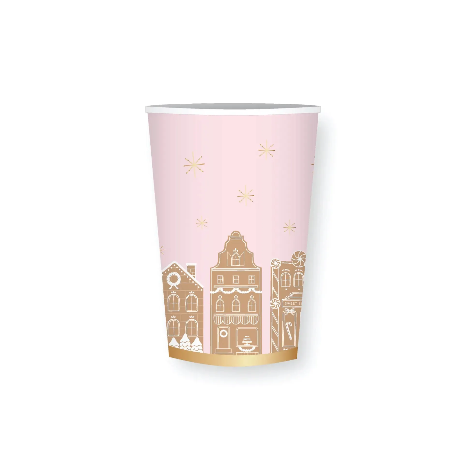 Pink Gingerbread House Village Paper Cups 8ct
