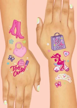 Pink Girl Party Temporary Tattoo Sheets 2ct