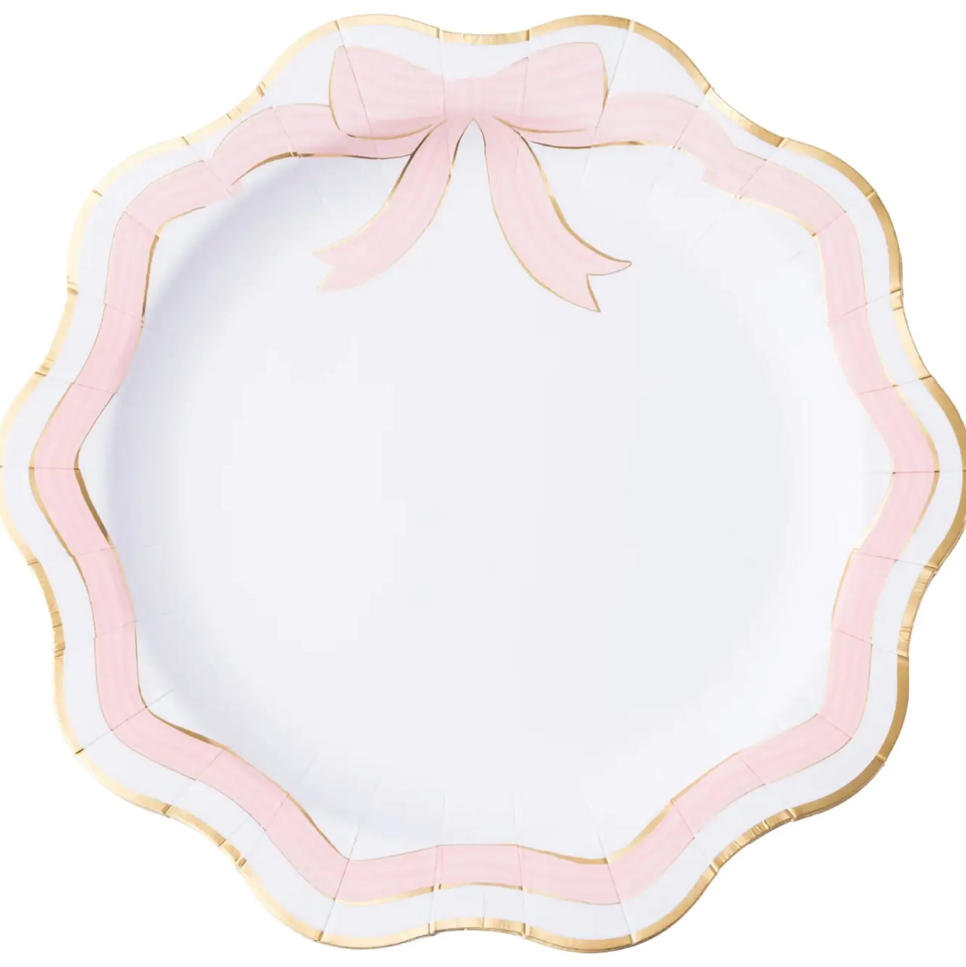 Pink & Gold Bow Scalloped Dinner Plates 8ct