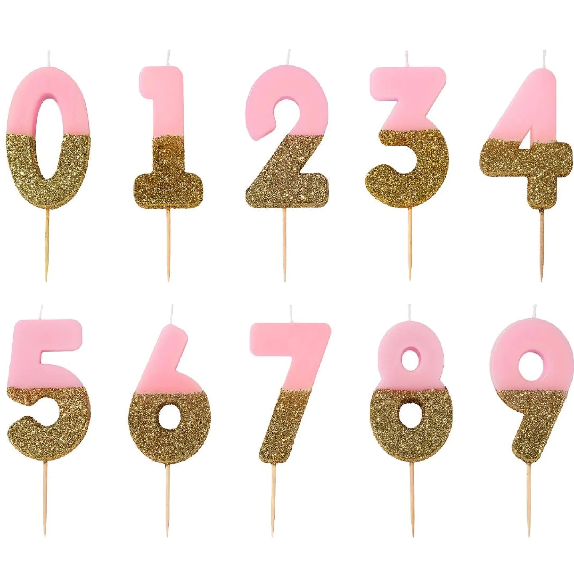 Pink & Gold Glitter Dipped Number Birthday Candle