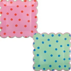 Pink & Green Polka Dot Dinner Plate Set 8ct