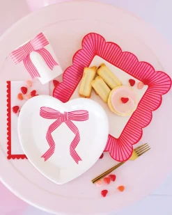 Pink & Red Bow Heart Shaped Lunch Plates 8ct