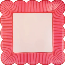 Pink & Red Striped Scalloped Dinner Plates 8ct