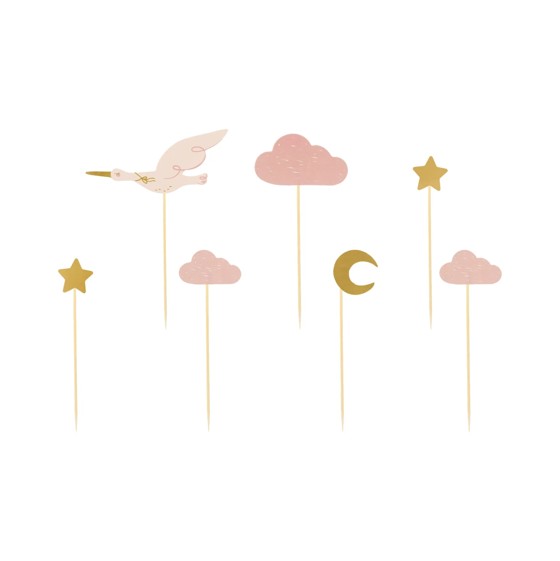 Pink Stork Cake Toppers 7ct
