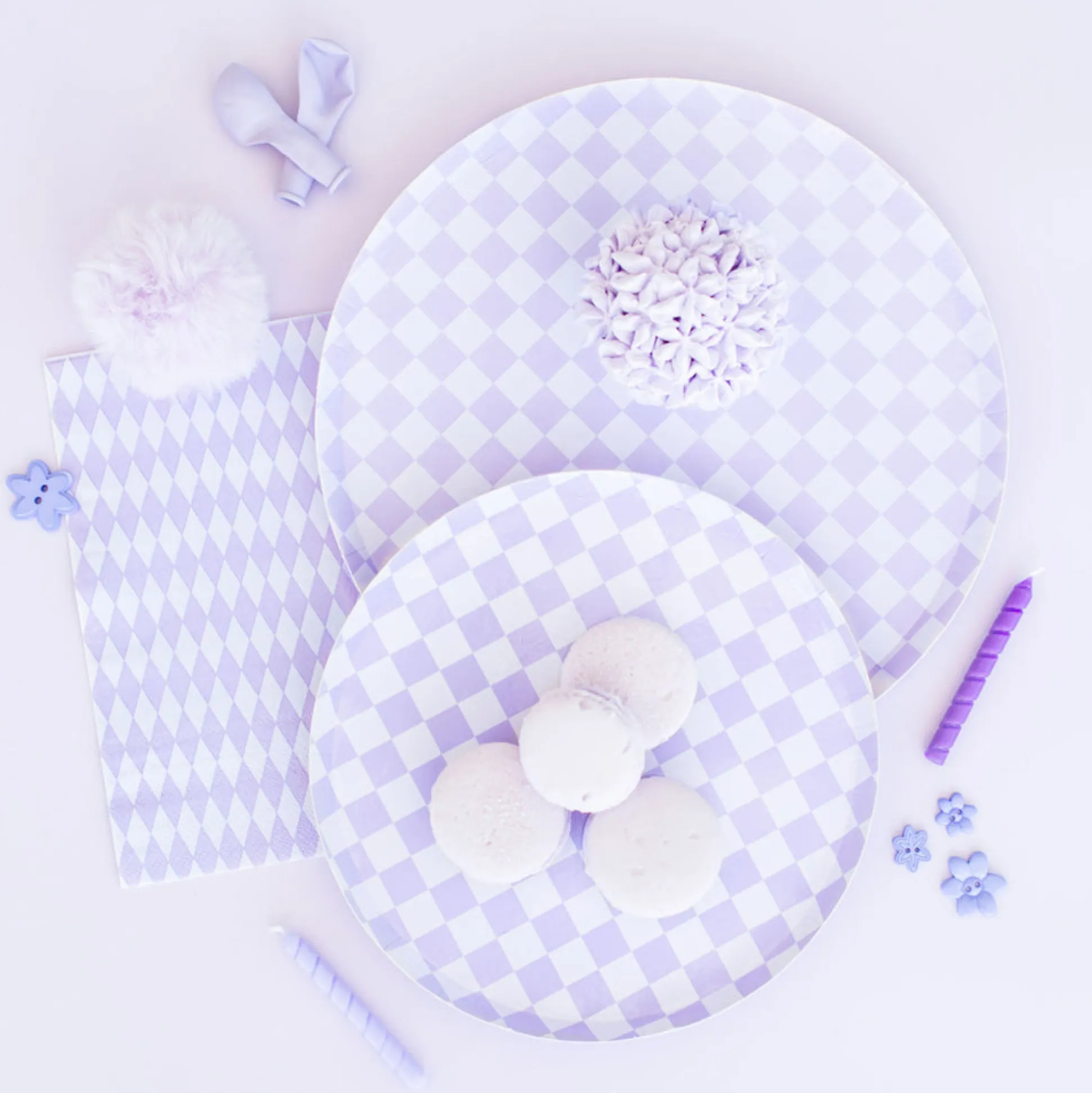 Purple Checkered Dessert Plates 8ct