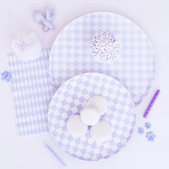 Purple Checkered Dinner Plates 8ct