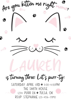 Purrfect Cat Pawty Birthday Invitation