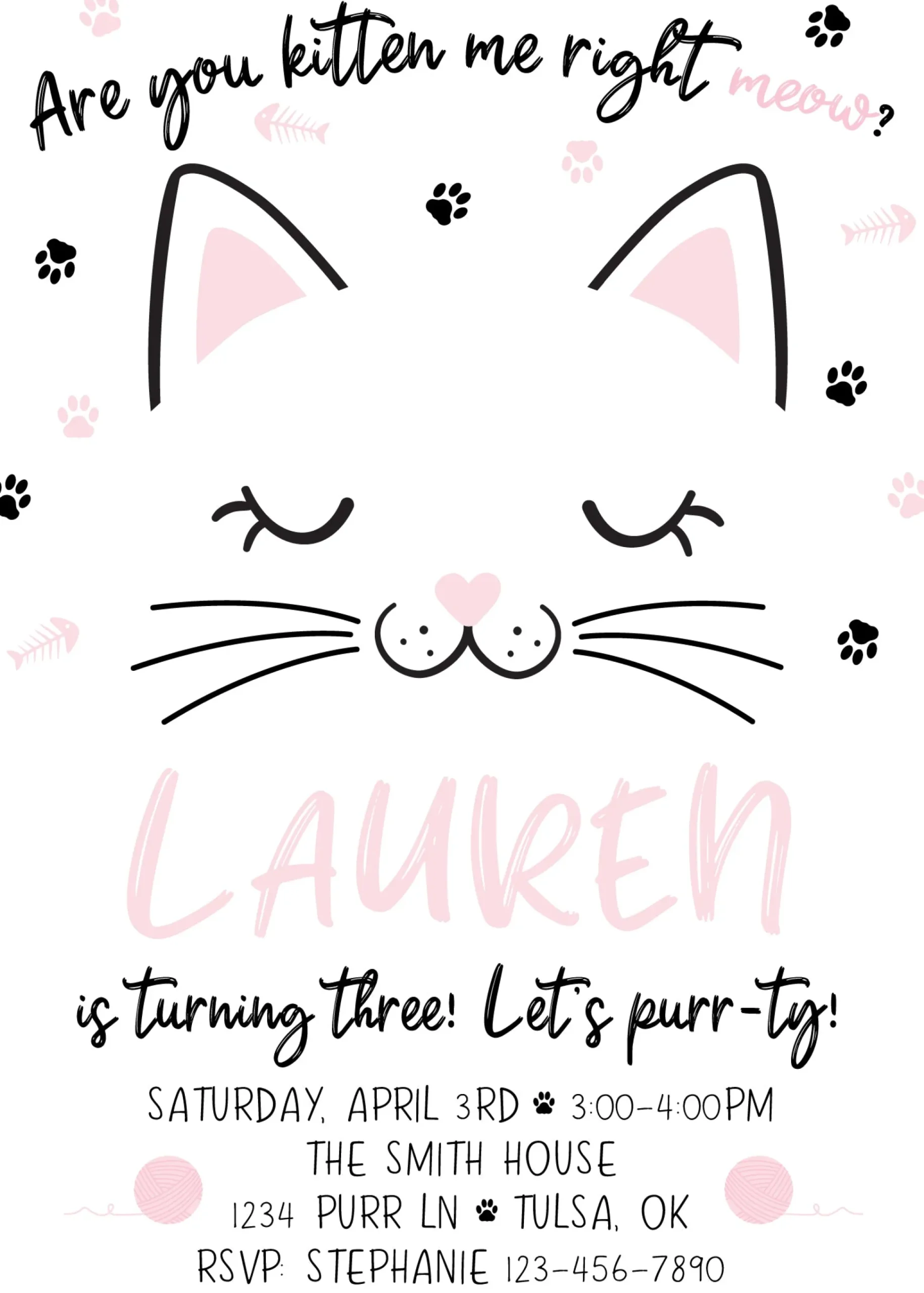 Purrfect Cat Pawty Birthday Invitation
