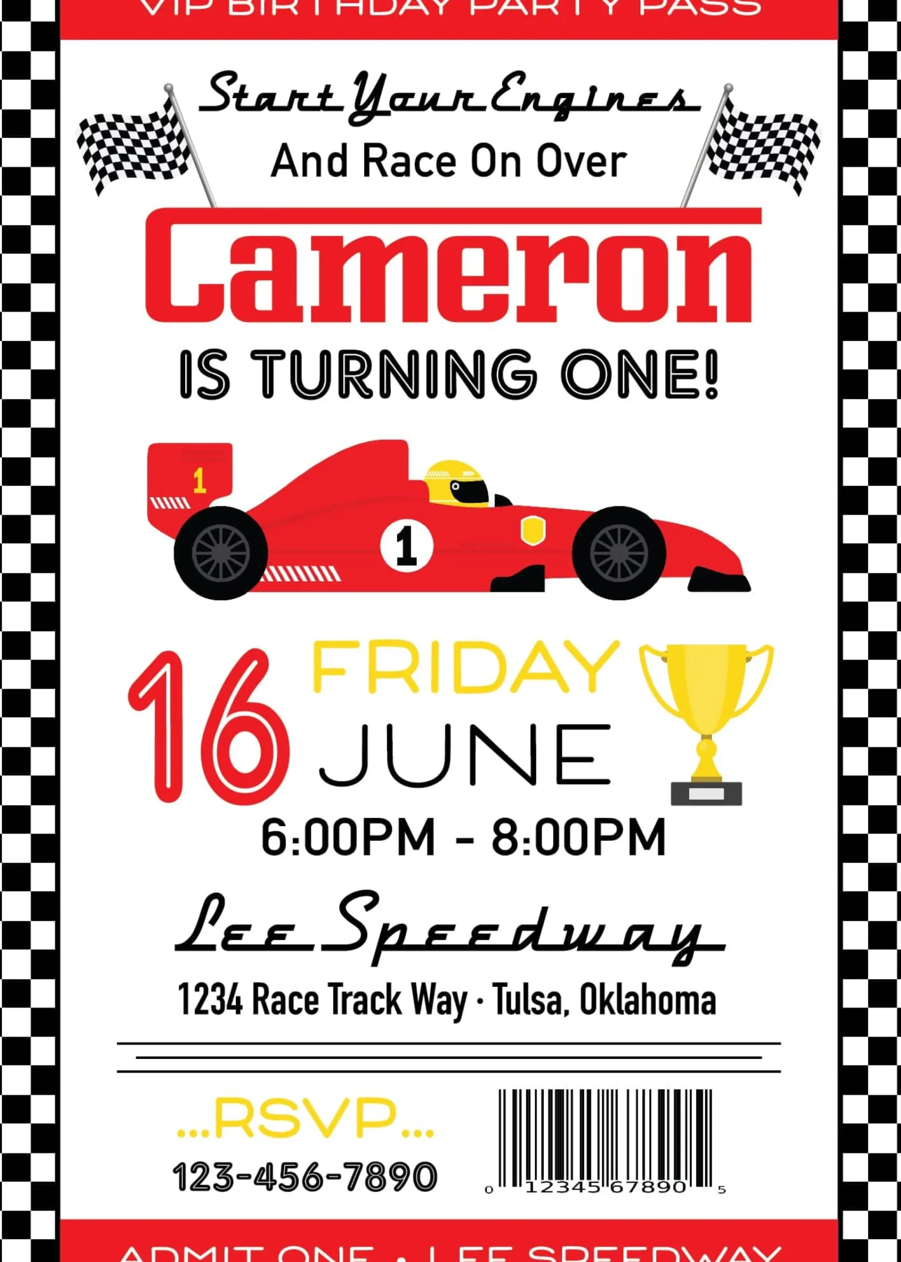 Race Car Birthday Party Invitation