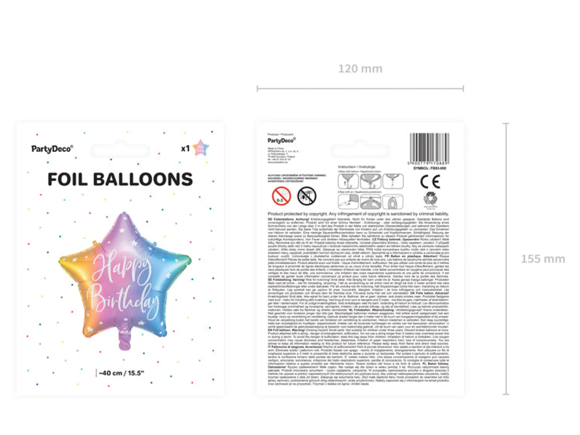 Rainbow Ombre Happy Birthday Star Balloon 15.5in