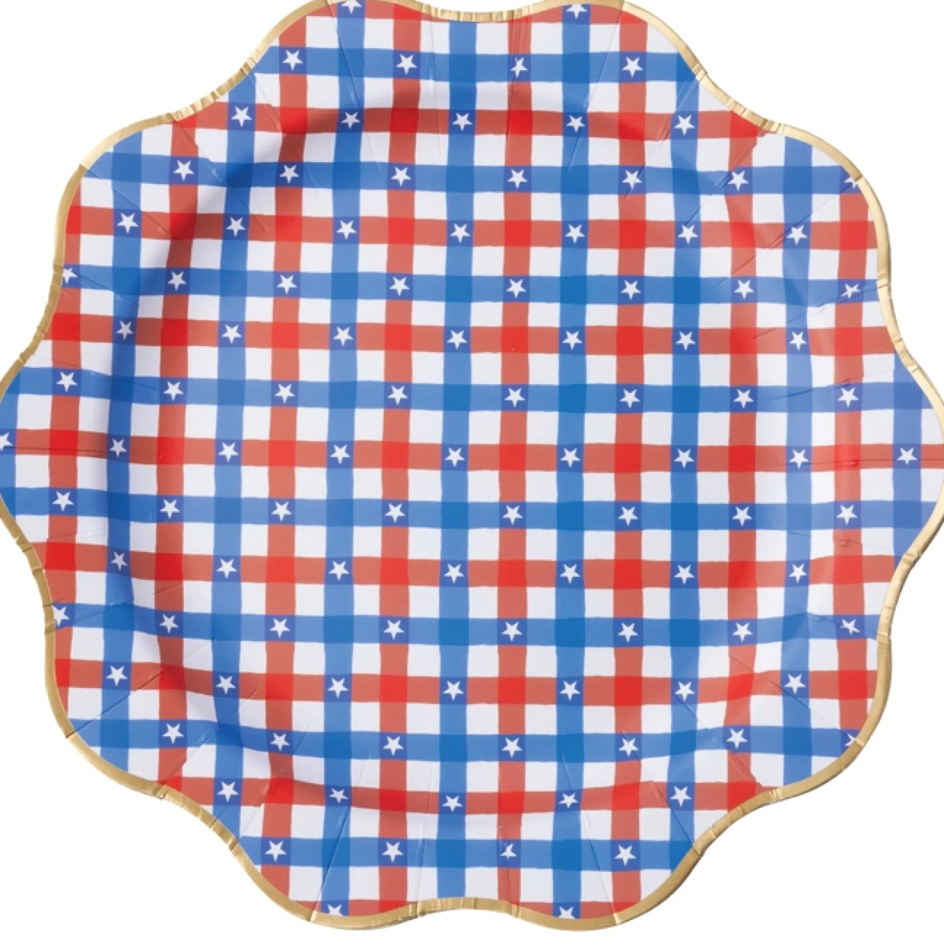 Red & Blue Gingham Star Scalloped Dinner Plates 8ct