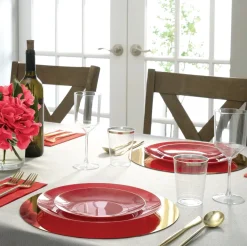 Red & Gold Round Plastic Dessert Plates 10ct