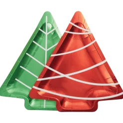 Red & Green Foil Christmas Tree Lunch Plates 8ct