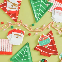 Red & Green Foil Christmas Tree Lunch Plates 8ct