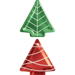 Red & Green Foil Christmas Tree Lunch Plates 8ct