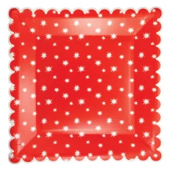Red & White Stars Scalloped Square Lunch Plates 8ct