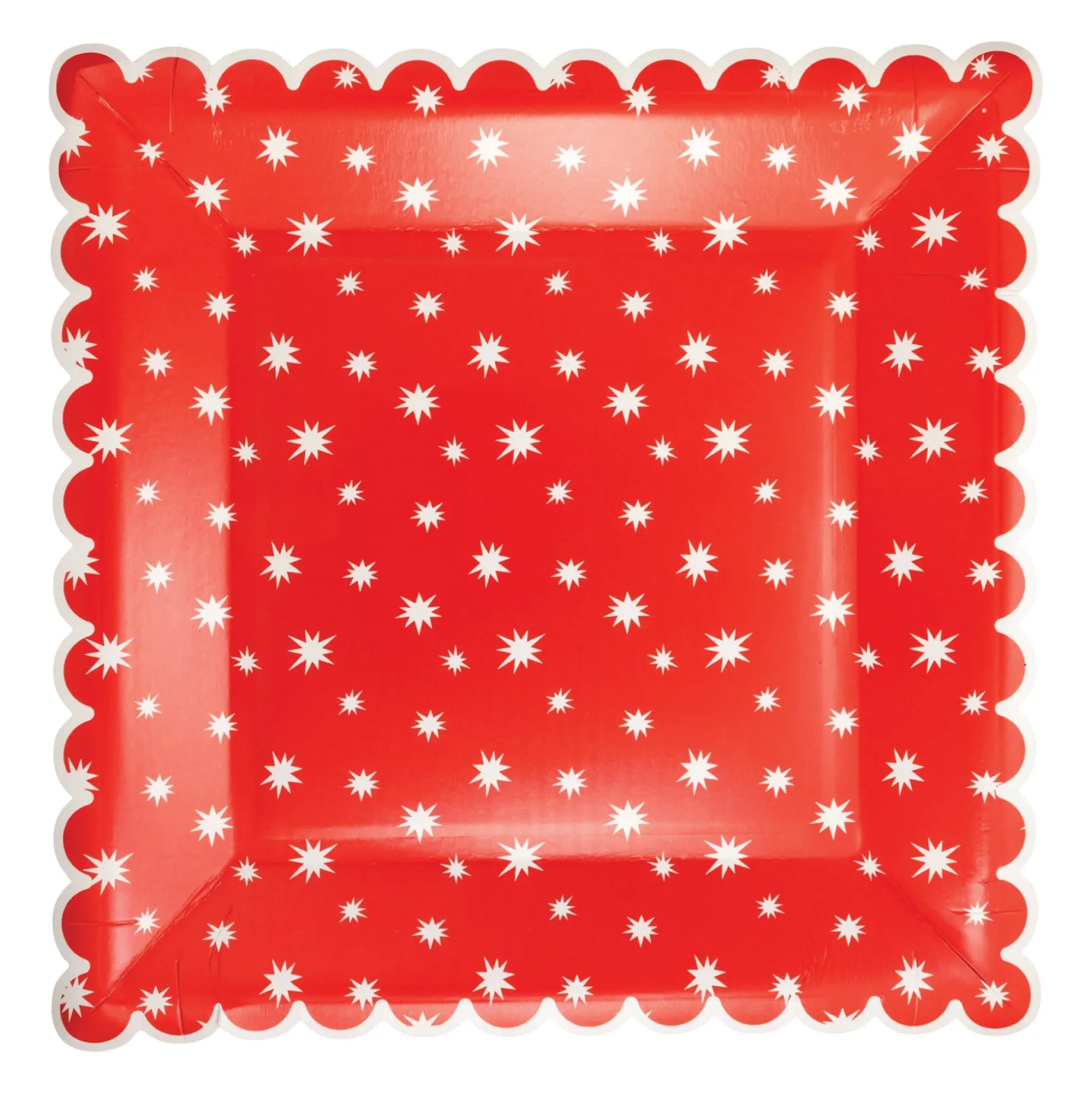 Red & White Stars Scalloped Square Lunch Plates 8ct