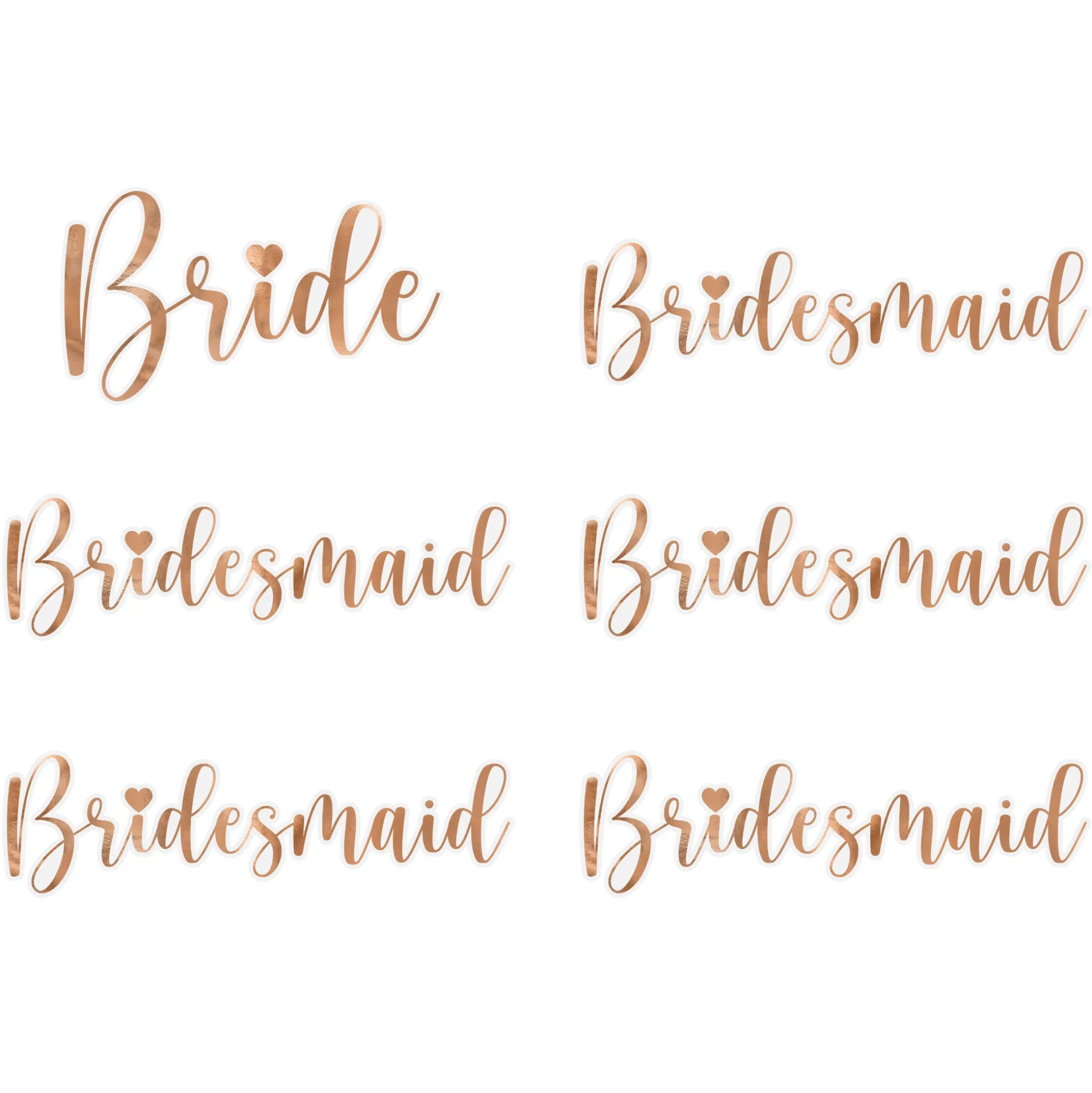 Rose Gold Bride & Bridesmaid Flute Glass Decals 6ct
