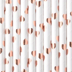 Rose Gold Metallic Heart Paper Straws 10ct