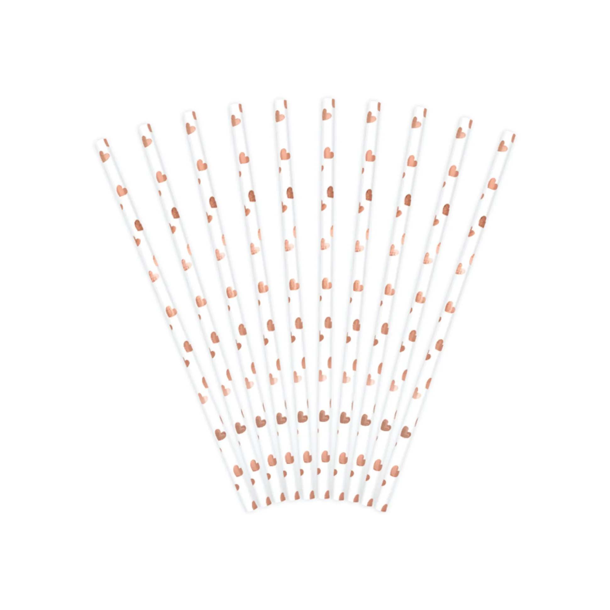 Rose Gold Metallic Heart Paper Straws 10ct