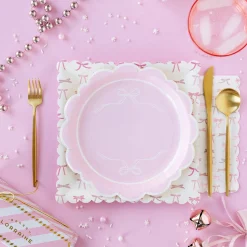 Round Pink Bows Lunch Plates 8ct