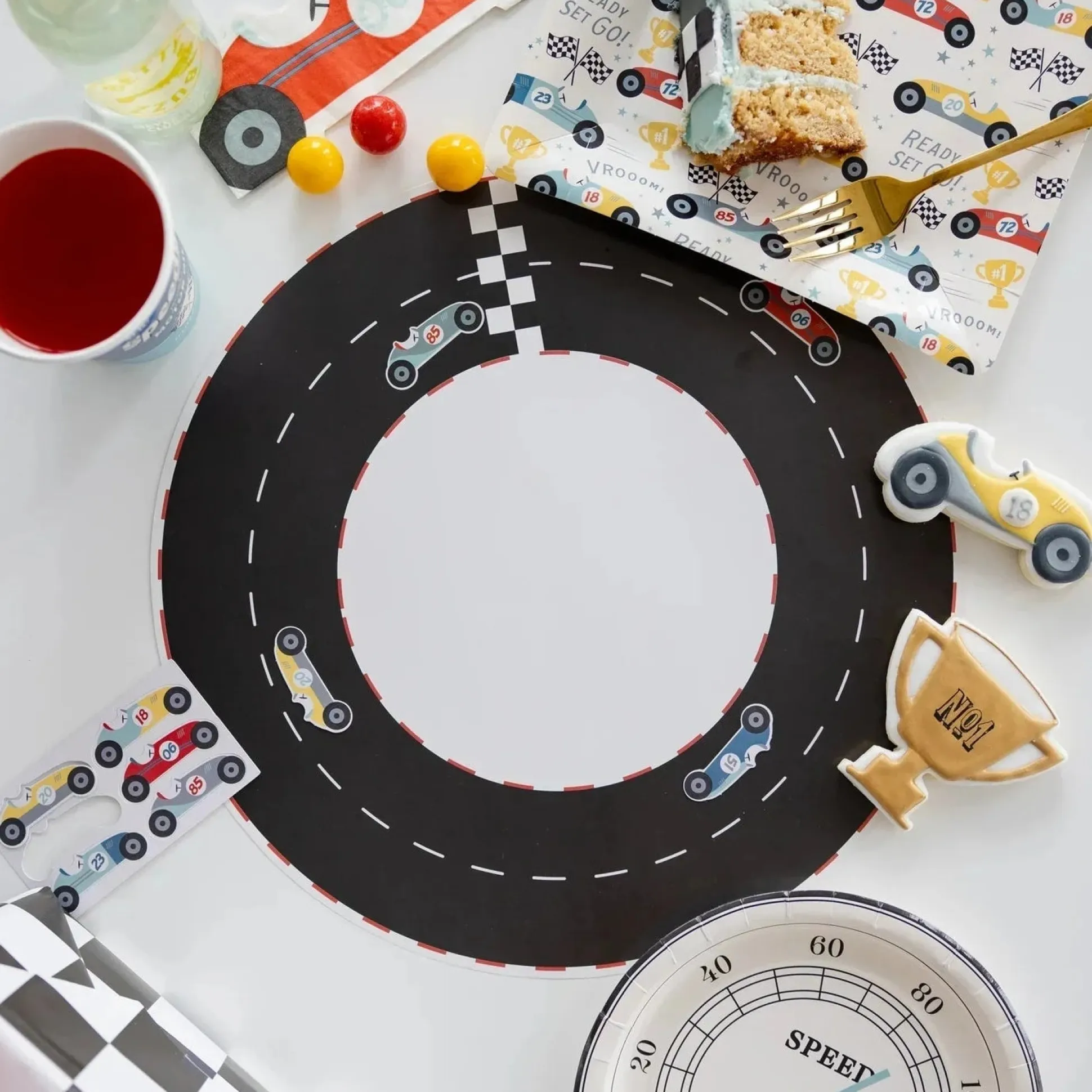 Round Race Track Paper Placemats 12ct