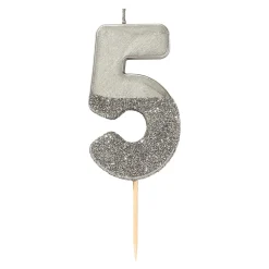 Silver Glitter Dipped Number Birthday Candle