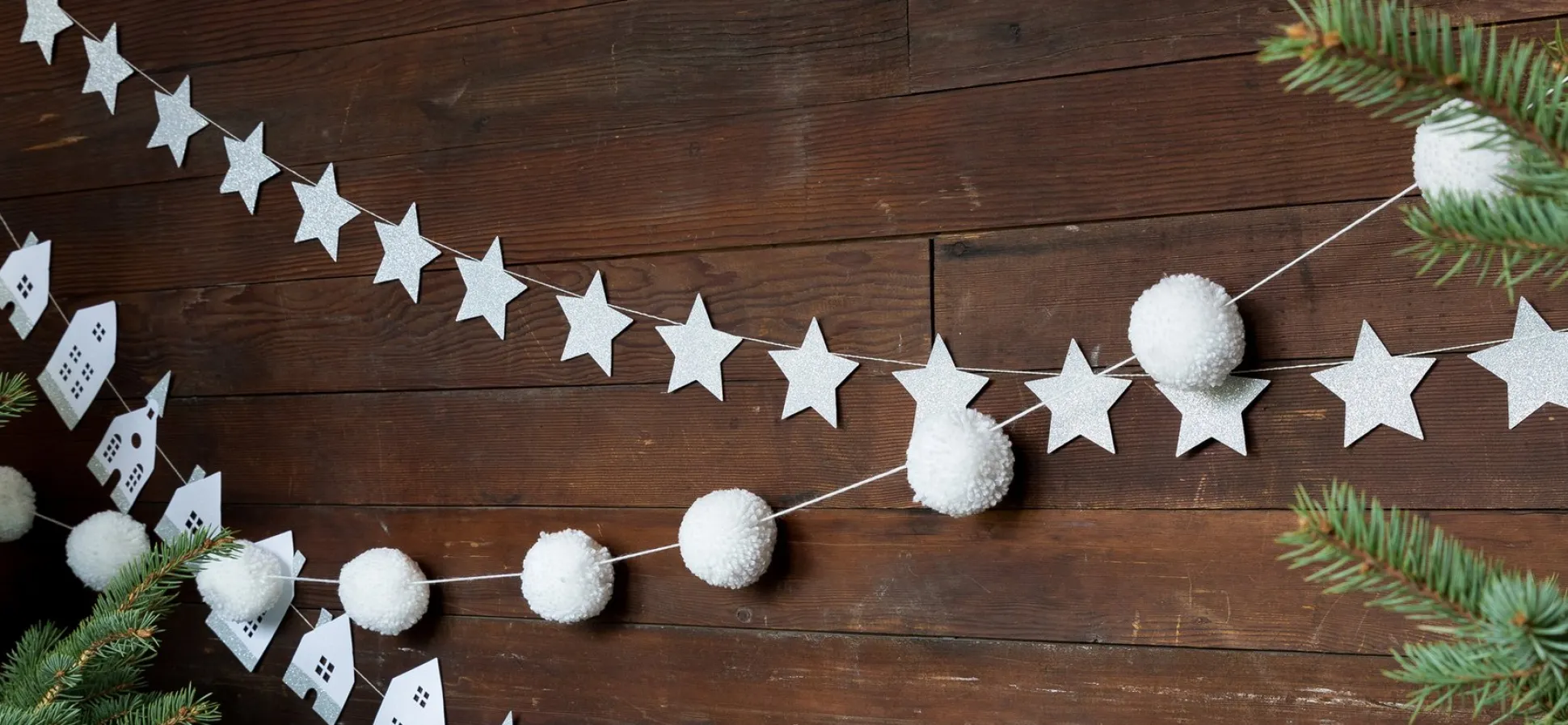 Silver Glitter Stars Garland 6ft
