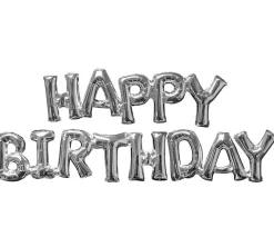 Silver Happy Birthday Balloon Phrase