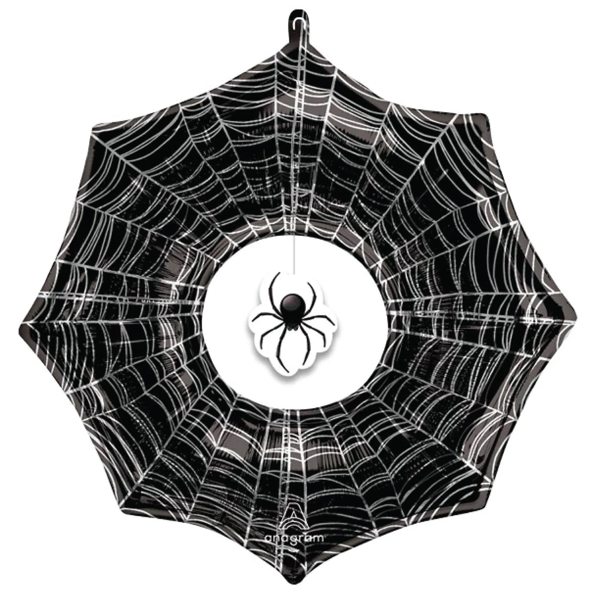 Spiderweb & Creepy Dangling Spider Foil Balloon 33in