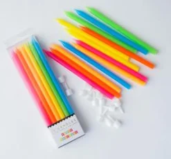 Tall Neon Rainbow Birthday Candles 12ct