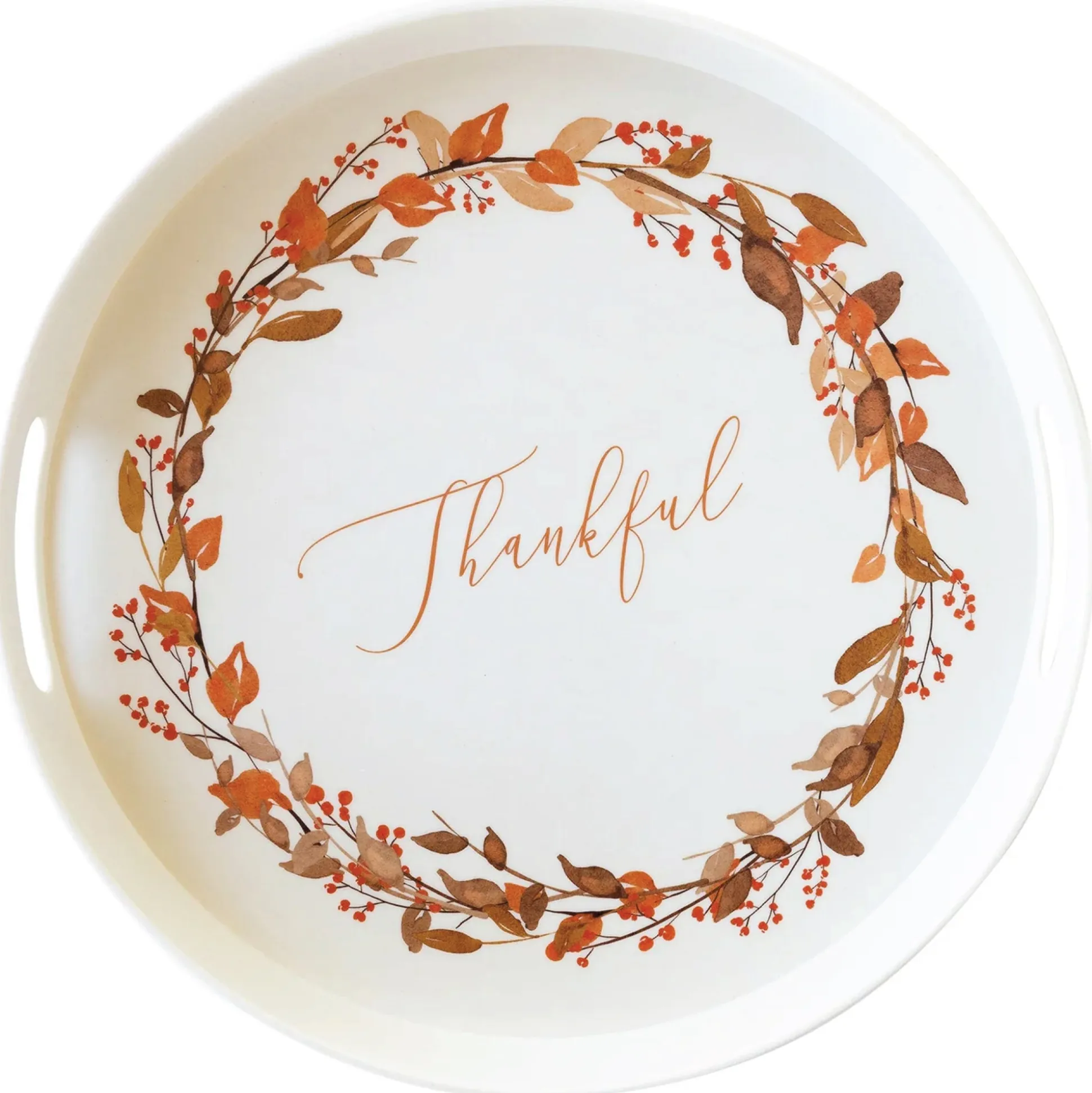 Thankful Wreath Round Bamboo Serving Tray