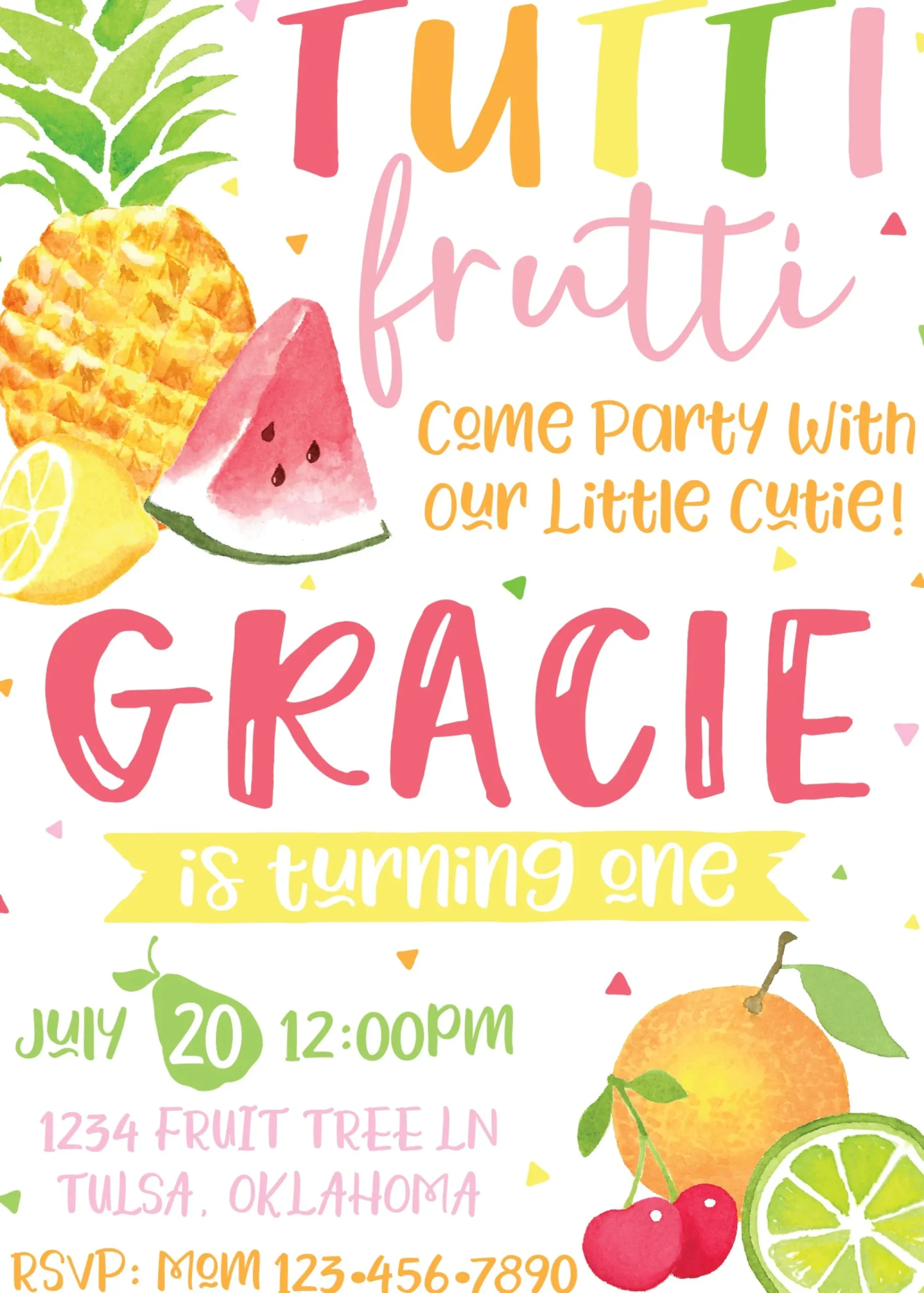 Tutti Frutti Birthday Party Invitation