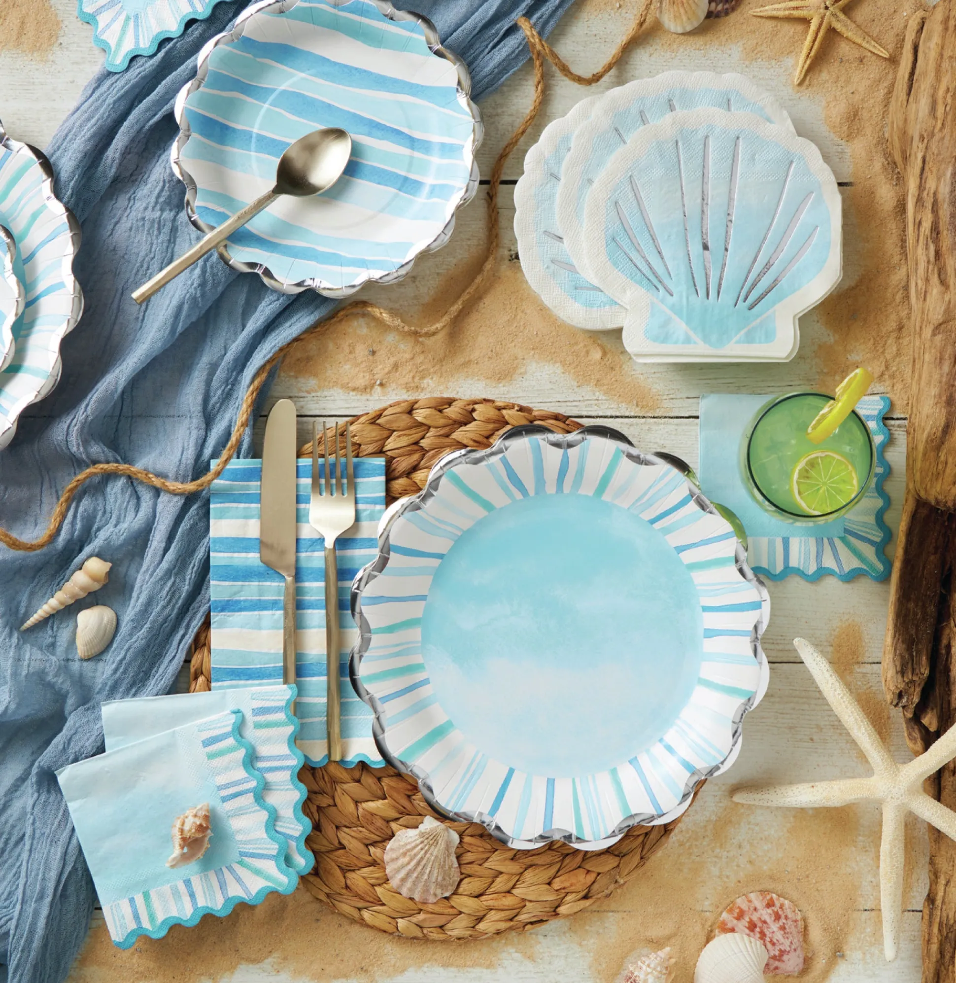 Watercolor Coastal Dessert Plates 8ct