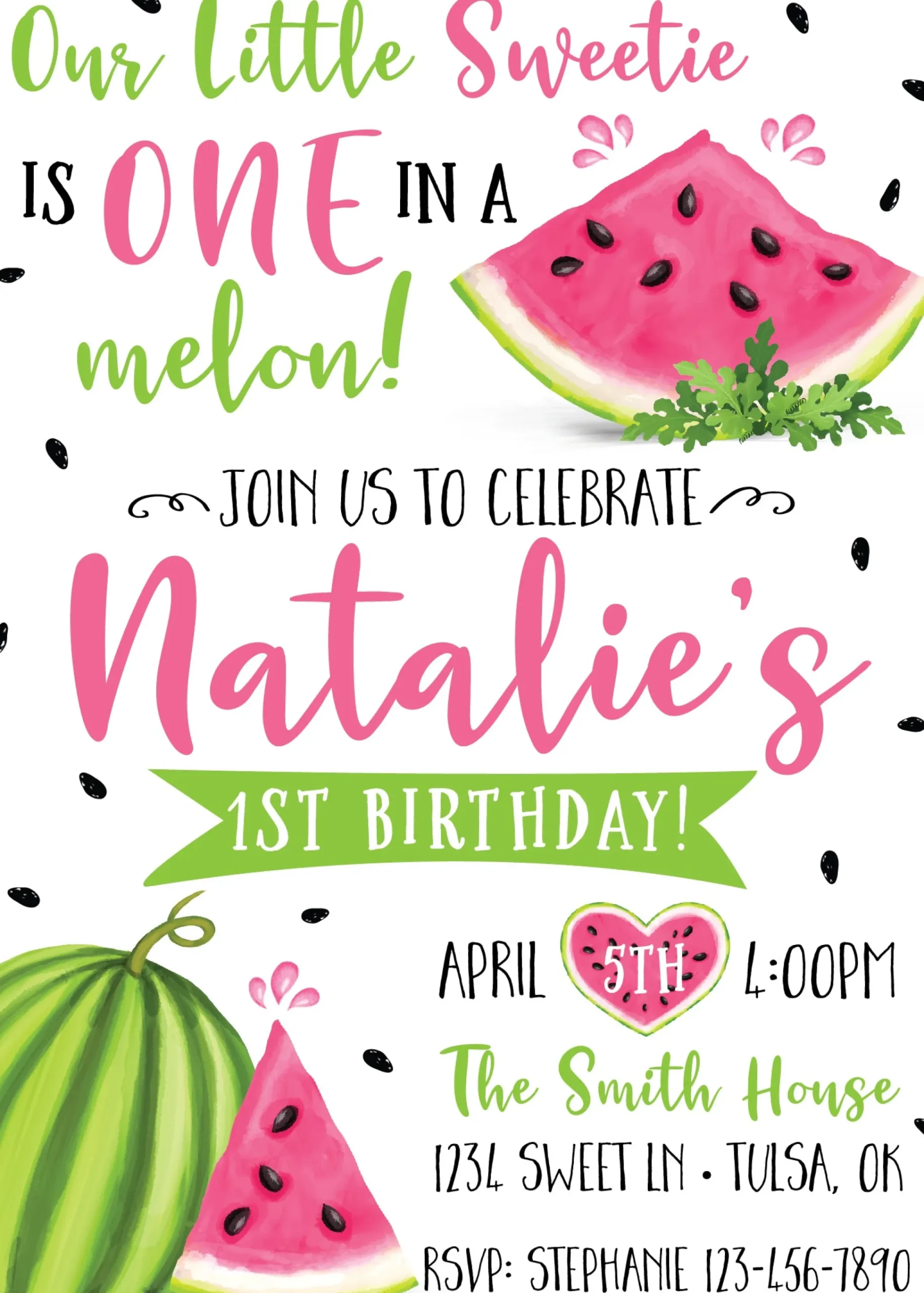 Watermelon First Birthday Party Invitation